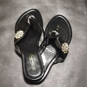 Black Jeweled Thong Sandals - Women's